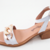 Sandalia blanca formal, tacón bloque, planta de gel